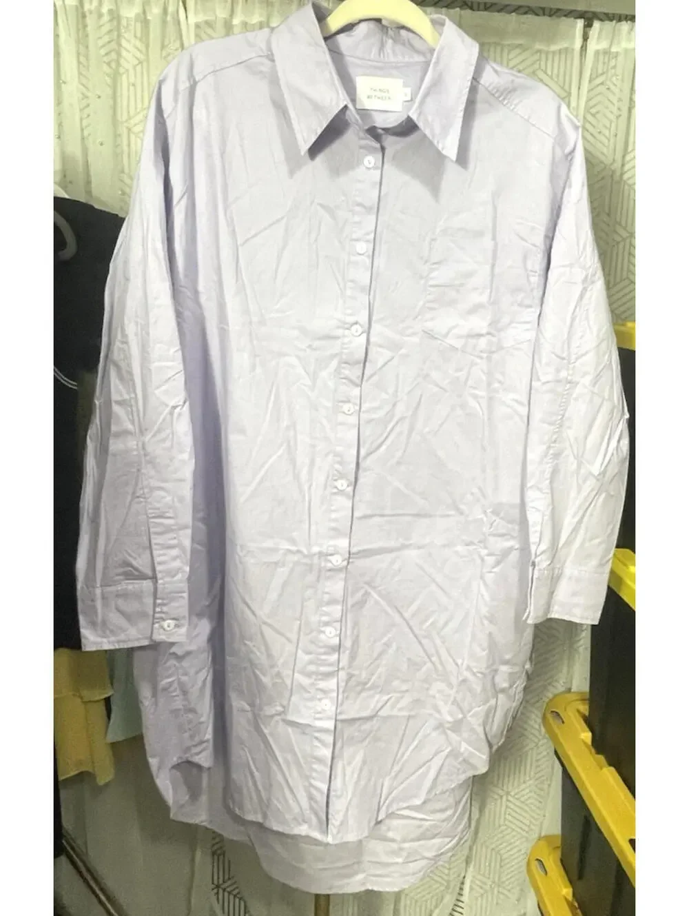 Things Between Lilac Button Shirt Dress S Oversized Long Sleeve Cotton Mini EUC